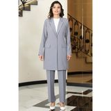 Parla Uzun Ceket Pantolon Ikili Tesettür Takım Gri - 40