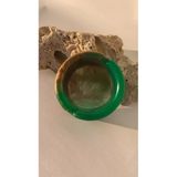 Parlak Çim Yeşili Ve Gold Renkli Yuvarlak Şekilli Dekoratif Kül Tablası Küllük El Yapımı Epoksi Hediyelik