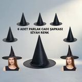 Parlak Dralon Cadı Şapkası Siyah Renk Yetişkin Ve Çocuk İçin