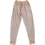 Parlak Kadife Cepli Pantolon Eşofman Pijama Altı Unisex Lastikli Paça Bej - Renkli - -- - 2XL