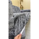 Parlak Kadife Geometrik Desenli Koruyucu Giydirme Koltuk Örtüsü - Açık Gri - 3+3+3 (3 Parça Set) - 10 x 10 cm