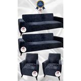Parlak Kadife Geometrik Desenli Koruyucu Giydirme Koltuk Örtüsü - Antrasit - 3+3+1+1 (4 Parça Set) - 10 x 10 cm