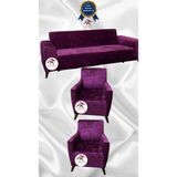 Parlak Kadife Geometrik Desenli Koruyucu Giydirme Koltuk Örtüsü - Fuşya - 3+1+1 (3 Parça Set) - 10 x 10 cm