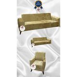 Parlak Kadife Geometrik Desenli Koruyucu Giydirme Koltuk Örtüsü - Gold - 3+2+1 (3 Parça Set) - 10 x 10 cm
