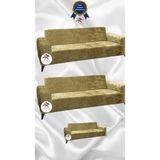 Parlak Kadife Geometrik Desenli Koruyucu Giydirme Koltuk Örtüsü - Gold - 3+3+2 (3 Parça Set) - 10 x 10 cm