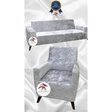 Parlak Kadife Geometrik Desenli Koruyucu Giydirme Koltuk Örtüsü - Gümüş Gri - 3+1 (2 Parça Set) - 10 x 10 cm - Gümüş - Gri