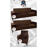 Parlak Kadife Geometrik Desenli Koruyucu Giydirme Koltuk Örtüsü - Kahverengi - 3+3+1 (3 Parça Set) - 10 x 10 cm