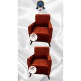 Parlak Kadife Geometrik Desenli Koruyucu Giydirme Koltuk Örtüsü - Kiremit - 1+1 (2 Parça Set) - 10 x 10 cm