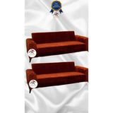 Parlak Kadife Geometrik Desenli Koruyucu Giydirme Koltuk Örtüsü - Kiremit - 3+3 (2 Parça Set) - 10 x 10 cm