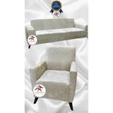 Parlak Kadife Geometrik Desenli Koruyucu Giydirme Koltuk Örtüsü - Krem - 3+1 (2 Parça Set) - 10 x 10 cm
