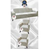 Parlak Kadife Geometrik Desenli Koruyucu Giydirme Koltuk Örtüsü - Krem - 3+1+1 (3 Parça Set) - 10 x 10 cm