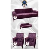 Parlak Kadife Geometrik Desenli Koruyucu Giydirme Koltuk Örtüsü - Mürdüm - 3+2+1+1 (4 Parça Set) - 10 x 10 cm