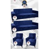 Parlak Kadife Geometrik Desenli Koruyucu Giydirme Koltuk Örtüsü - Parlament - 3+3+1+1 (4 Parça Set) - 10 x 10 cm - Parlement Mavisi - Gece Mavisi