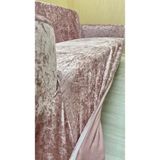 Parlak Kadife Geometrik Desenli Koruyucu Giydirme Koltuk Örtüsü - Pudra - 3+1 (2 Parça Set) - 10 x 10 cm