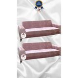 Parlak Kadife Geometrik Desenli Koruyucu Giydirme Koltuk Örtüsü - Pudra - 3+3 (2 Parça Set) - 10 x 10 cm