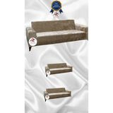 Parlak Kadife Geometrik Desenli Koruyucu Giydirme Koltuk Örtüsü - Vizon - 3+2+2 (3 Parça Set) - 10 x 10 cm
