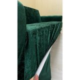 Parlak Kadife Geometrik Desenli Koruyucu Giydirme Koltuk Örtüsü - Zümrüt Yeşili - 3+3 (2 Parça Set) - 10 x 10 cm