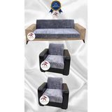 Parlak Kadife Geometrik Desenli Koruyucu Kolsuz Koltuk Örtüsü - Açık Gri - 3+1+1 (3 Parça Set) - 10 x 10 cm