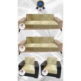 Parlak Kadife Geometrik Desenli Koruyucu Kolsuz Koltuk Örtüsü - Gold - 3+3+1+1 (4 Parça Set) - 10 x 10 cm