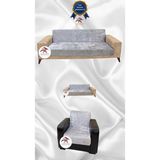 Parlak Kadife Geometrik Desenli Koruyucu Kolsuz Koltuk Örtüsü - Gümüş Gri - 3+2+1 (3 Parça Set) - 10 x 10 cm - Gümüş - Gri