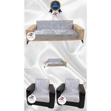 Parlak Kadife Geometrik Desenli Koruyucu Kolsuz Koltuk Örtüsü - Gümüş Gri - 3+2+1+1 (4 Parça Set) - 10 x 10 cm - Gümüş - Gri