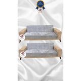 Parlak Kadife Geometrik Desenli Koruyucu Kolsuz Koltuk Örtüsü - Gümüş Gri - 3+3 (2 Parça Set) - 10 x 10 cm - Gümüş - Gri