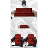 Parlak Kadife Geometrik Desenli Koruyucu Kolsuz Koltuk Örtüsü - Kiremit - 3+2+1+1 (4 Parça Set) - 10 x 10 cm