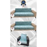Parlak Kadife Geometrik Desenli Koruyucu Kolsuz Koltuk Örtüsü - Mint - 3+3+1 (3 Parça Set) - 10 x 10 cm - Mint Yeşili