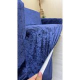 Parlak Kadife Geometrik Desenli Koruyucu Kolsuz Koltuk Örtüsü - Parlament - 3+2 (2 Parça Set) - 10 x 10 cm - Parlement Mavisi - Gece Mavisi