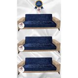 Parlak Kadife Geometrik Desenli Koruyucu Kolsuz Koltuk Örtüsü - Parlament - 3+3+3 (3 Parça Set) - 10 x 10 cm - Parlement Mavisi - Gece Mavisi