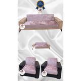 Parlak Kadife Geometrik Desenli Koruyucu Kolsuz Koltuk Örtüsü - Pudra - 3+2+1+1 (4 Parça Set) - 10 x 10 cm