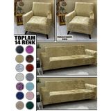 Parlak Kadife Kumaş 2 Adet Üçlü & Çekyat- 2 Adet Tekli Set Koltuk Kılıfı - 180 x 230 cm - Altın