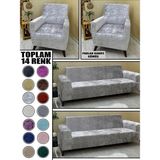 Parlak Kadife Kumaş 2 Adet Üçlü & Çekyat- 2 Adet Tekli Set Koltuk Kılıfı - 180 x 230 cm - Gümüş