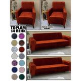 Parlak Kadife Kumaş 2 Adet Üçlü & Çekyat- 2 Adet Tekli Set Koltuk Kılıfı - 180 x 230 cm - Kiremit