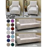Parlak Kadife Kumaş 2 Adet Üçlü & Çekyat- 2 Adet Tekli Set Koltuk Kılıfı - 180 x 230 cm - Krem