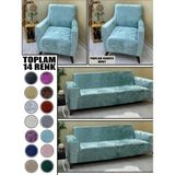 Parlak Kadife Kumaş 2 Adet Üçlü & Çekyat- 2 Adet Tekli Set Koltuk Kılıfı - 180 x 230 cm - Mint
