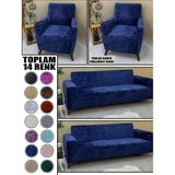 Parlak Kadife Kumaş 2 Adet Üçlü & Çekyat- 2 Adet Tekli Set Koltuk Kılıfı - 180 x 230 cm - Parlement Mavisi - Gece Mavisi