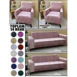 Parlak Kadife Kumaş 2 Adet Üçlü & Çekyat- 2 Adet Tekli Set Koltuk Kılıfı - 180 x 230 cm - Pudra
