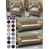 Parlak Kadife Kumaş 2 Adet Üçlü & Çekyat- 2 Adet Tekli Set Koltuk Kılıfı - 180 x 230 cm - Vizon