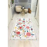 Parlak Kadife Kumaş Dijital Baskı Vintage Desenli Dot Kaymaz Tabanlı Halı H0816 Renkli 140 X 200