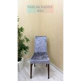 Parlak Kadife Kumaş Standart Işıltılı Lüks Sandalye Koruyucu Örtüsü - Açık Gri - Üç Adet - 40 x 40 cm
