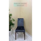 Parlak Kadife Kumaş Standart Işıltılı Lüks Sandalye Koruyucu Örtüsü - Antrasit - Iki Adet - 40 x 40 cm