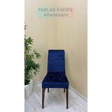 Parlak Kadife Kumaş Standart Işıltılı Lüks Sandalye Koruyucu Örtüsü - Parlament - Iki Adet - 40 x 40 cm - Parlement Mavisi - Gece Mavisi