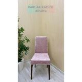 Parlak Kadife Kumaş Standart Işıltılı Lüks Sandalye Koruyucu Örtüsü - Pudra - Üç Adet - 40 x 40 cm