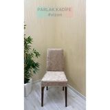 Parlak Kadife Kumaş Standart Işıltılı Lüks Sandalye Koruyucu Örtüsü - Vizon - Dört Adet - 40 x 40 cm