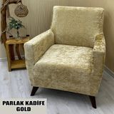 Parlak Kadife Kumaş Tekli Koltuk & Berjer Koltuk Kılıfı - 110 x 110 cm - Altın