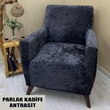 Parlak Kadife Kumaş Tekli Koltuk & Berjer Koltuk Kılıfı - 110 x 110 cm - Antrasit