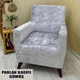 Parlak Kadife Kumaş Tekli Koltuk & Berjer Koltuk Kılıfı - 110 x 110 cm - Gümüş