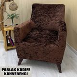 Parlak Kadife Kumaş Tekli Koltuk & Berjer Koltuk Kılıfı - 110 x 110 cm - Kahverengi