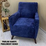Parlak Kadife Kumaş Tekli Koltuk & Berjer Koltuk Kılıfı - 110 x 110 cm - Parlement Mavisi - Gece Mavisi
